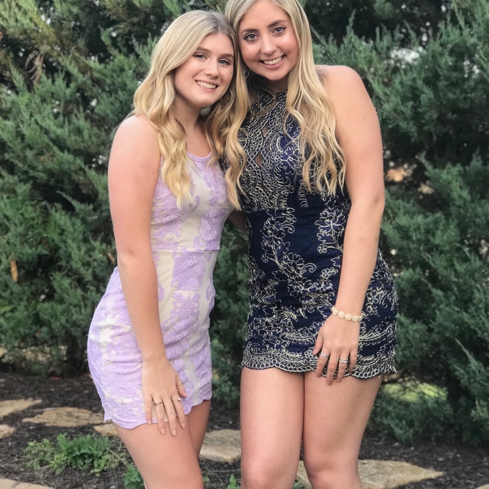 lace lavender and nude dress